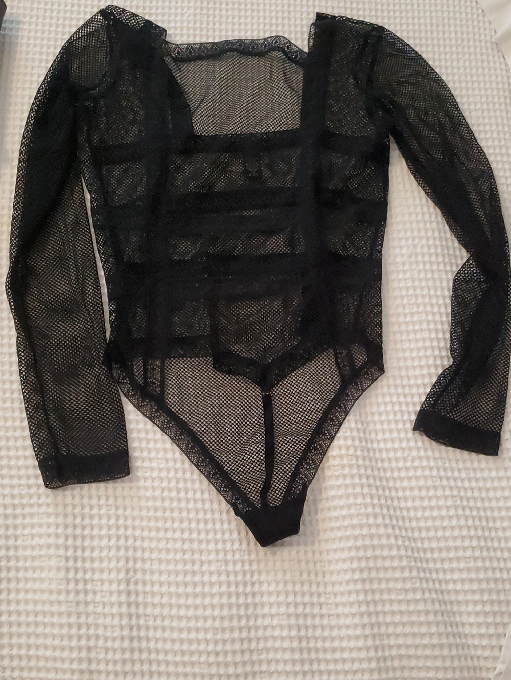 Victoria's Secret Black Long-Sleeve Mesh Bodysuit Size LARGE